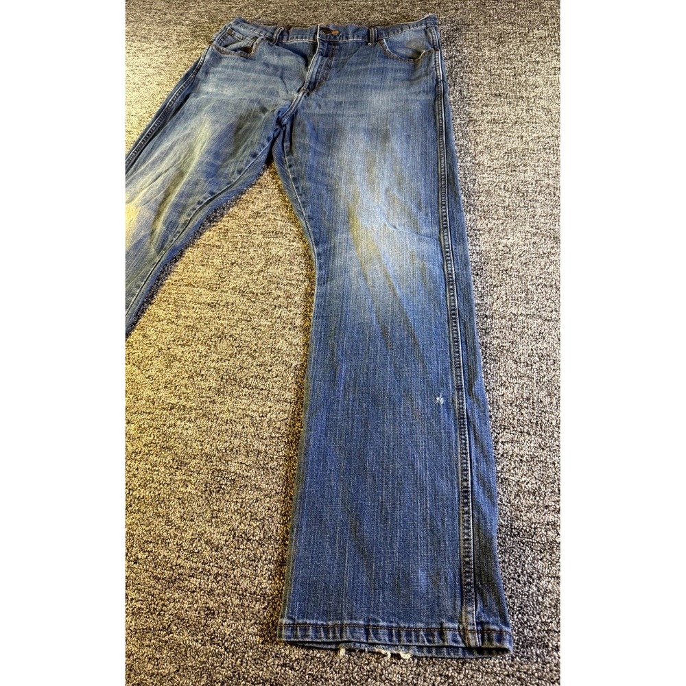 Wrangler Retro Relaxed Boot Jeans Mens 38x36 Blue Whiskered Denim Cotton Stretch - Picture 8 of 15